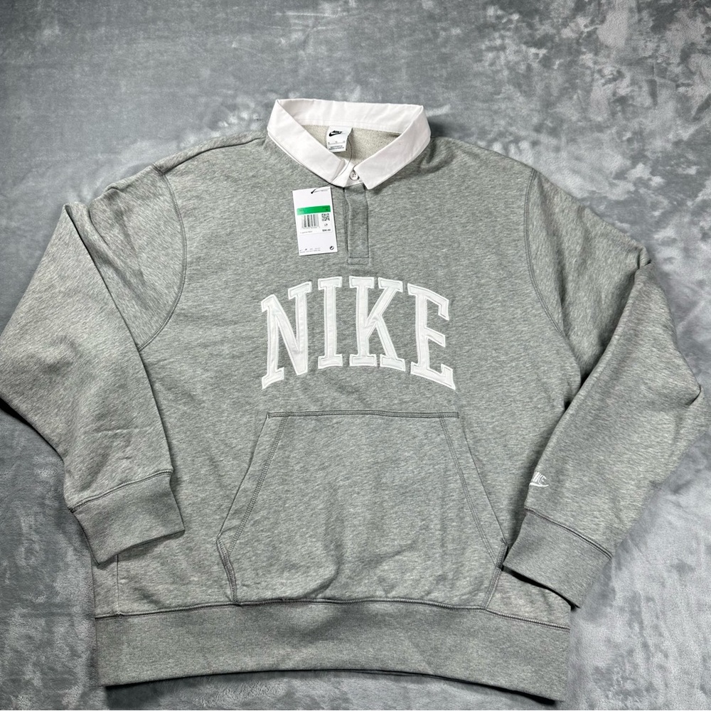 Nike Club Fleece Long-Sleeve Rugby Polo FN3112-063 Gray Heather Size XL NWT